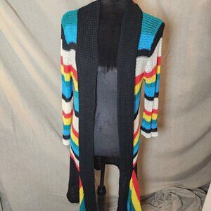 Neslay Paris Cardigan Sweater 3/4 Sleeve Y2K Crochet Cottage Coastal Rainbow M/L